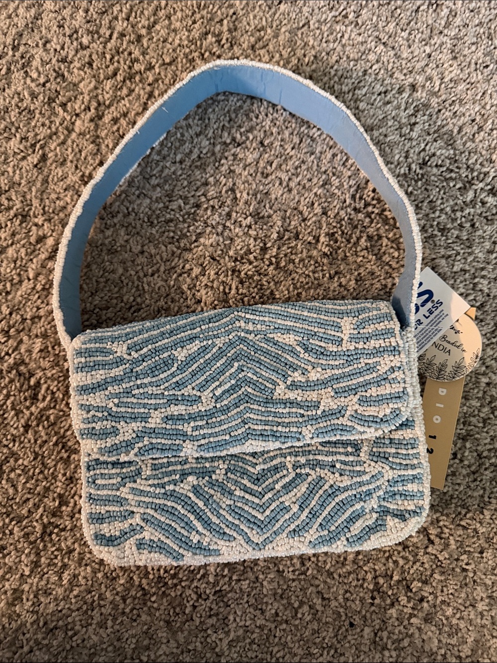 Beaded Light Blue Shoulder Bag zebra print
